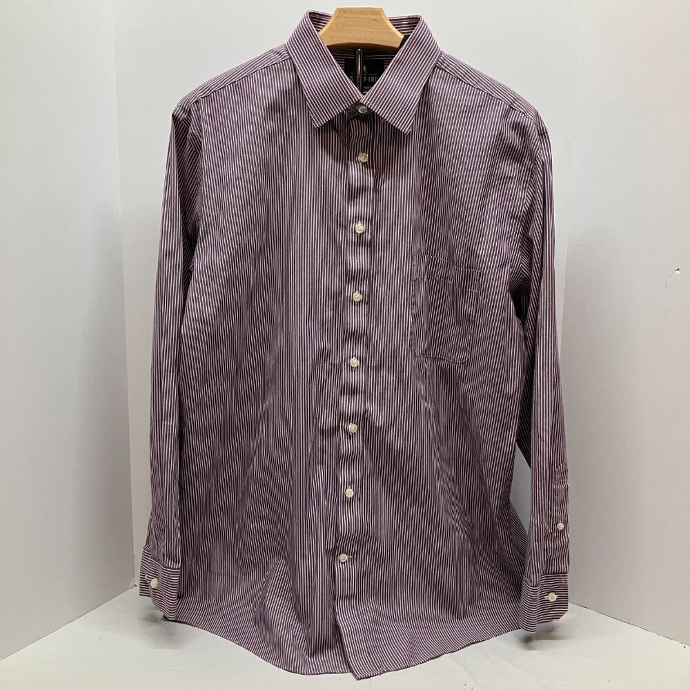 Stafford Mens Travel Easy Care Purple Striped Long Sleeve Shirt 17" 34/35"